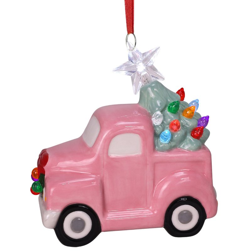 Pink Ceramic Truck Ornament